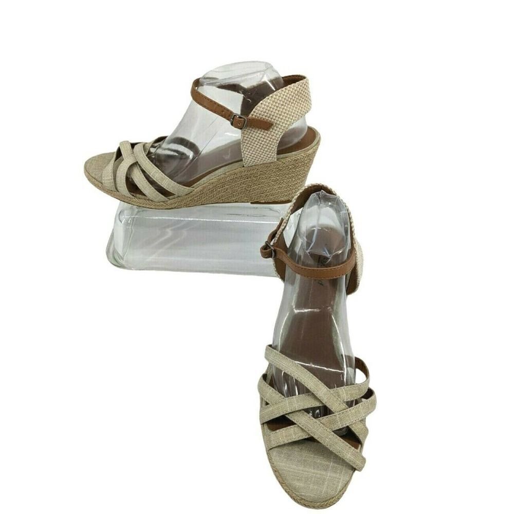 Lucky Brand Beige Tan Wedge Espadrille Sandal Size 11 Jute Preppy Neutral